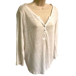C & C California Linen Semi Sheer Lightweight Henley Top White Womens Large
